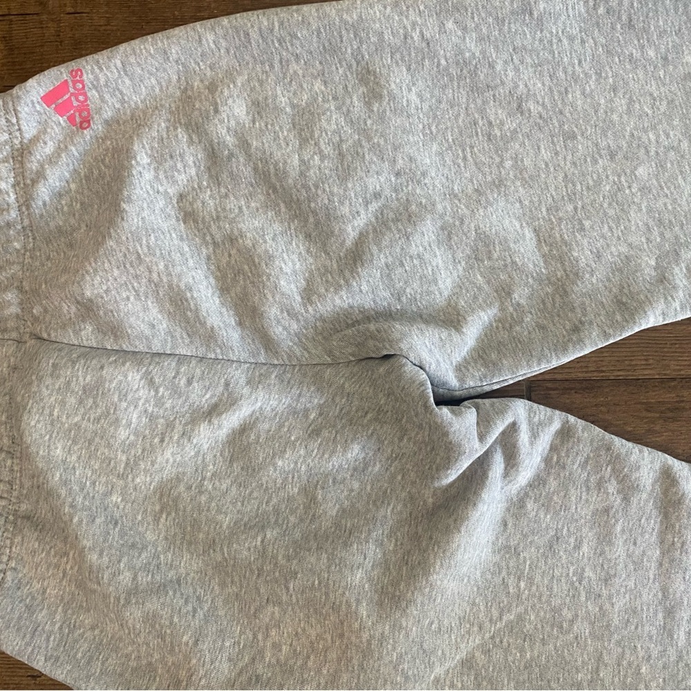 Adidas Kids Gray Joggers with Pink Logo - Picture 5 of 8